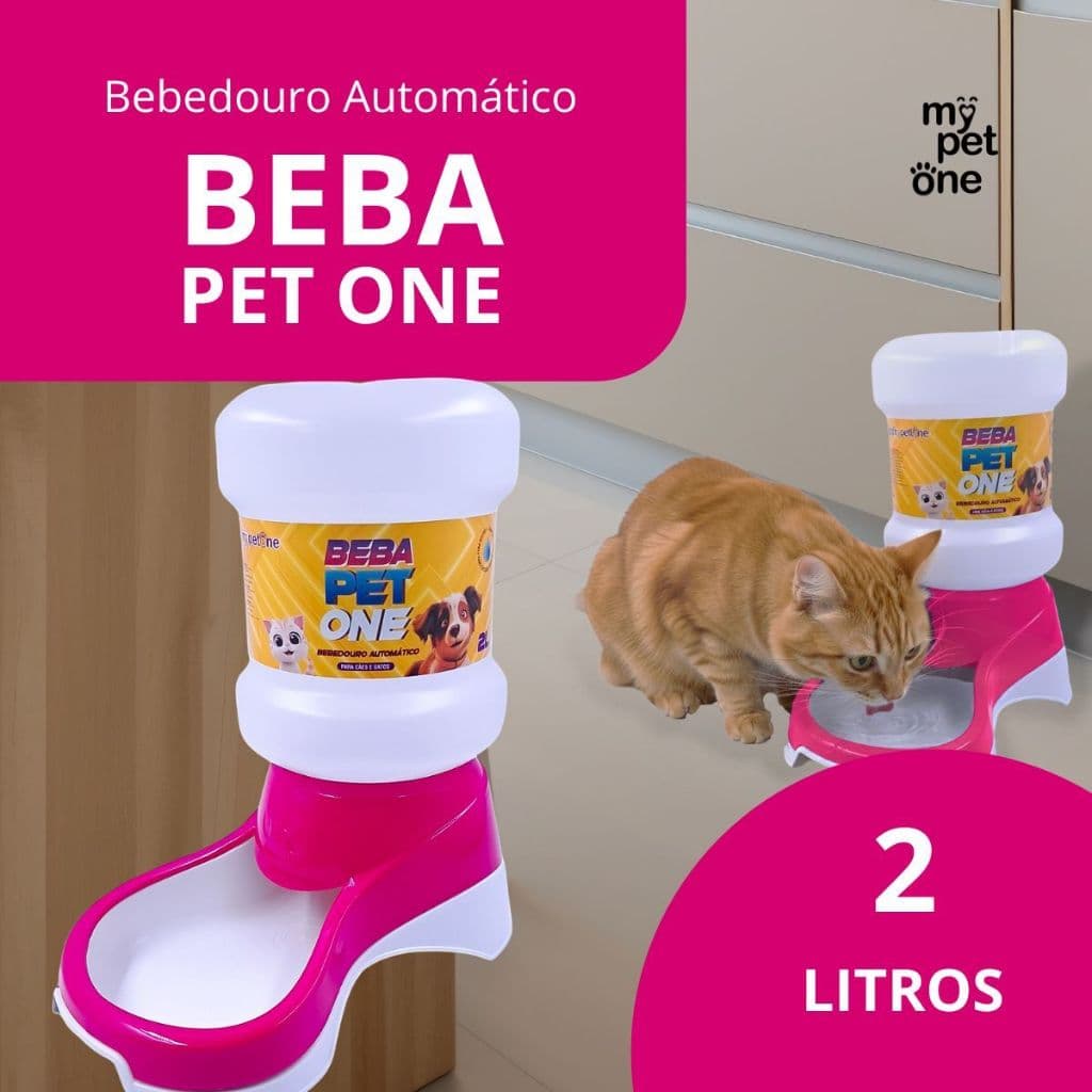 Bebedouro Automático Beba Pet One Rosa - Galão 2 Litros