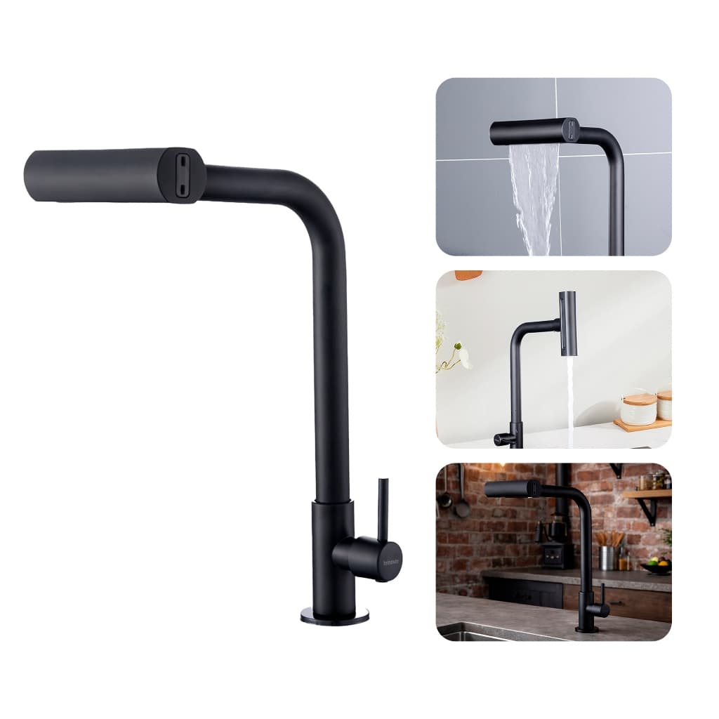 Torneira Gourmet para Cozinha de Bancada Pia 360° Rotativa Moderna Inox 304 Fosca Preta Brinovar