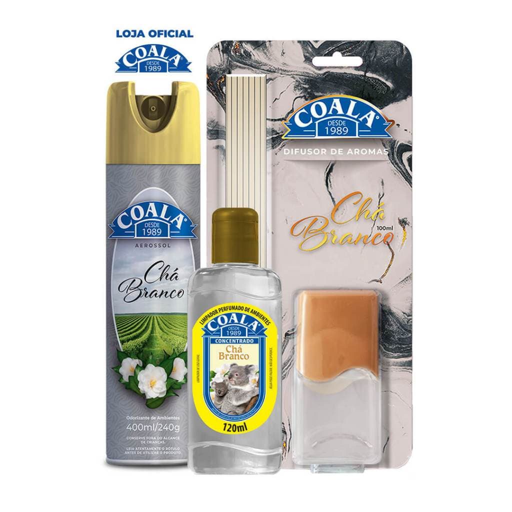 Kit Coala Aerossol + Difusor de Aromas + Limpador Perfumado de Ambientes - Chá Branco