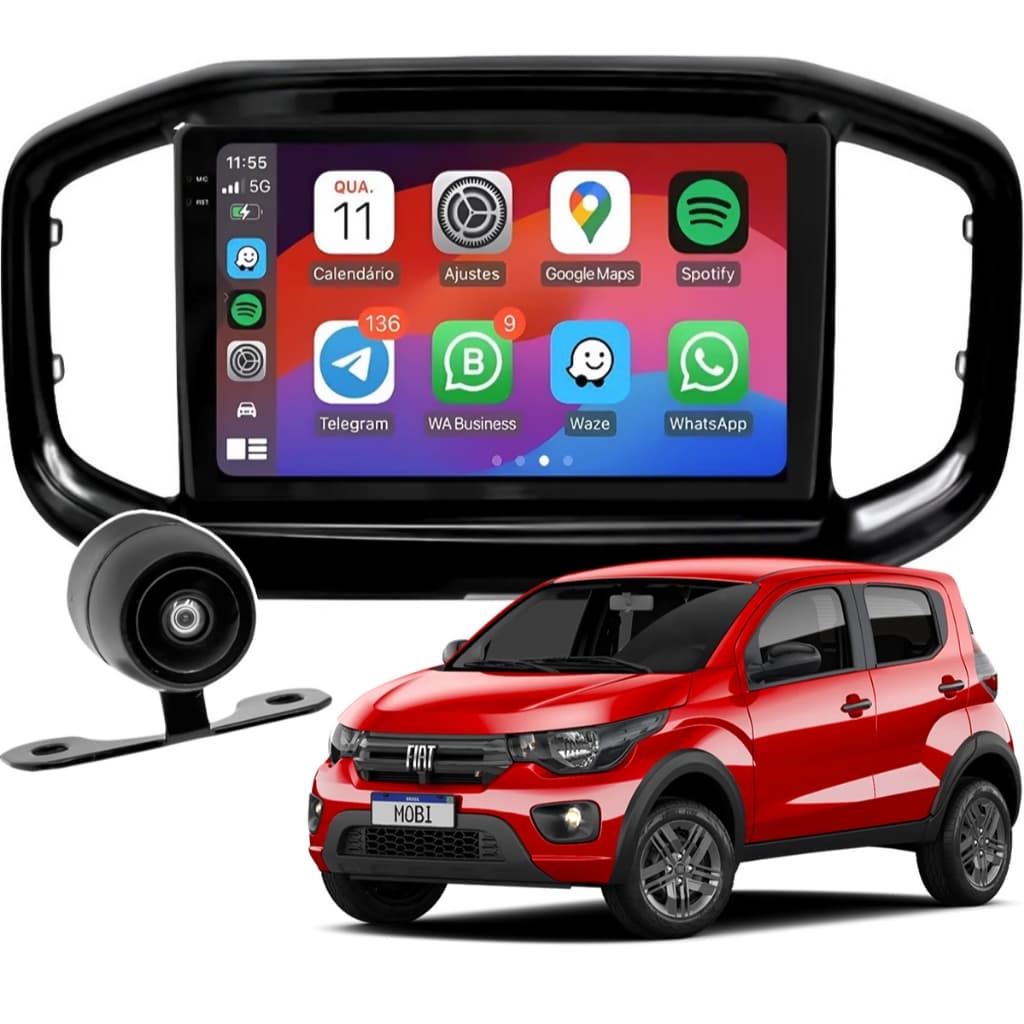 Central Multimídia 9" Uppertech MP5 CarPlay Sem Fio Bluetooth Câmera Ré Moldura Mobi 2026