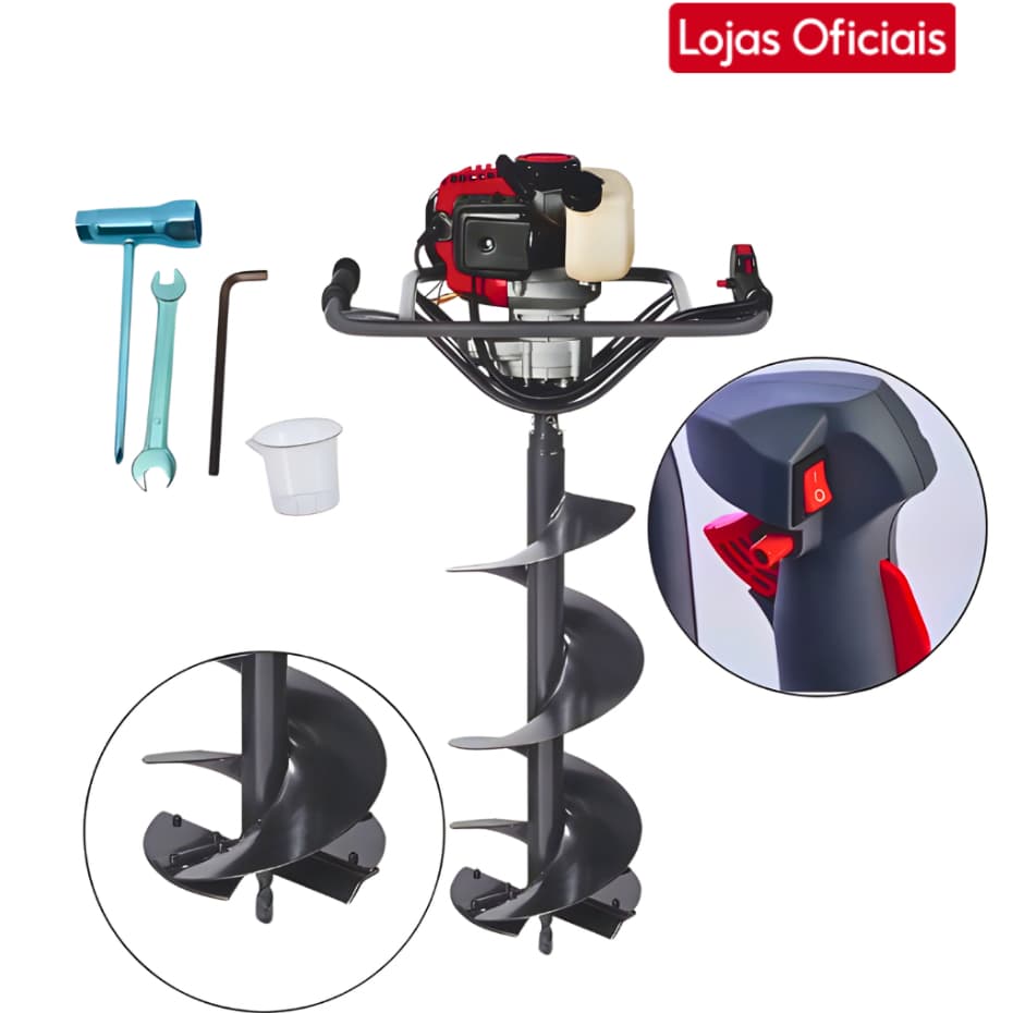 Perfurador de Solo a Gasolina Branco BPS-52 52cc com Broca 20cm - P/ Cercas, Plantios, Constru Civil