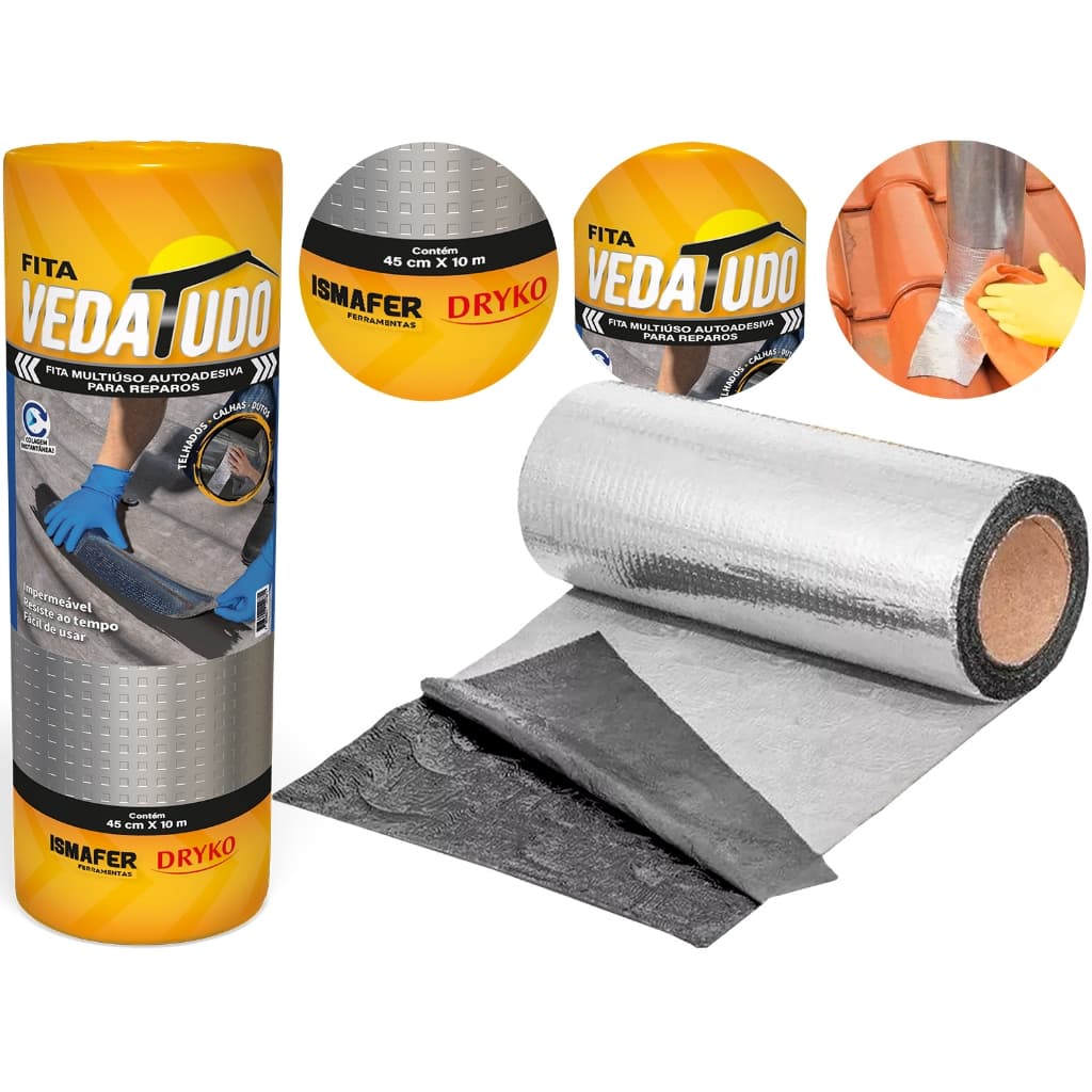 Fita Asfáltica Adesiva Aluminizada Vedatudo Imperblock 45cm x 10m Aluminio