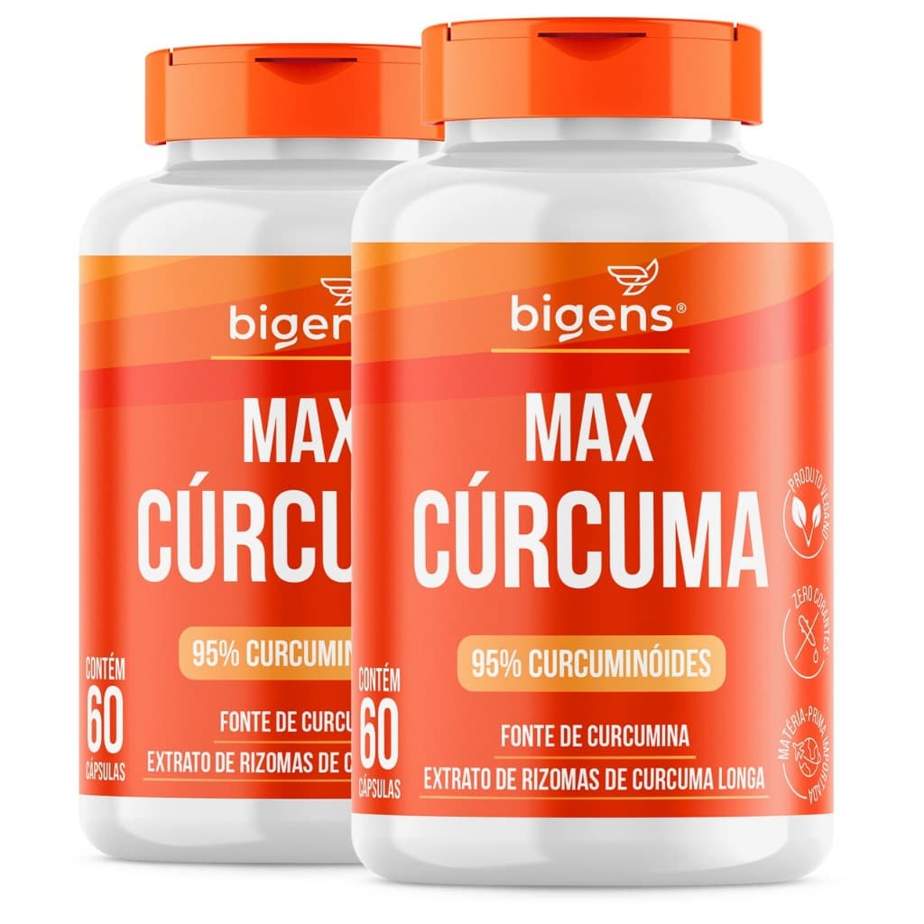 Kit 2 Max Cúrcuma, Curcumina Ativa Concentrada, 95% curcuminoides, 60 Cápsulas, Bigens