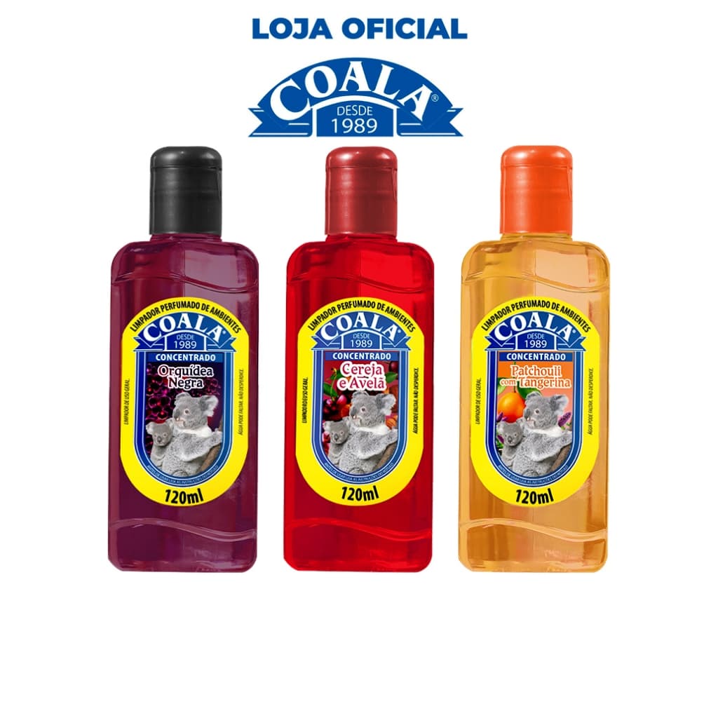 Coala Combo Limpadores 120 ml Orquídea Negra, Cereja e Avelã, Patchouli com Tangerina