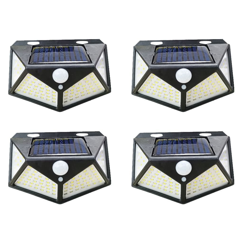 kit 4 Luminária Solar Parede 100 Leds Sensor Presença Com 3 Funções Refletor Arandela Lâmpada