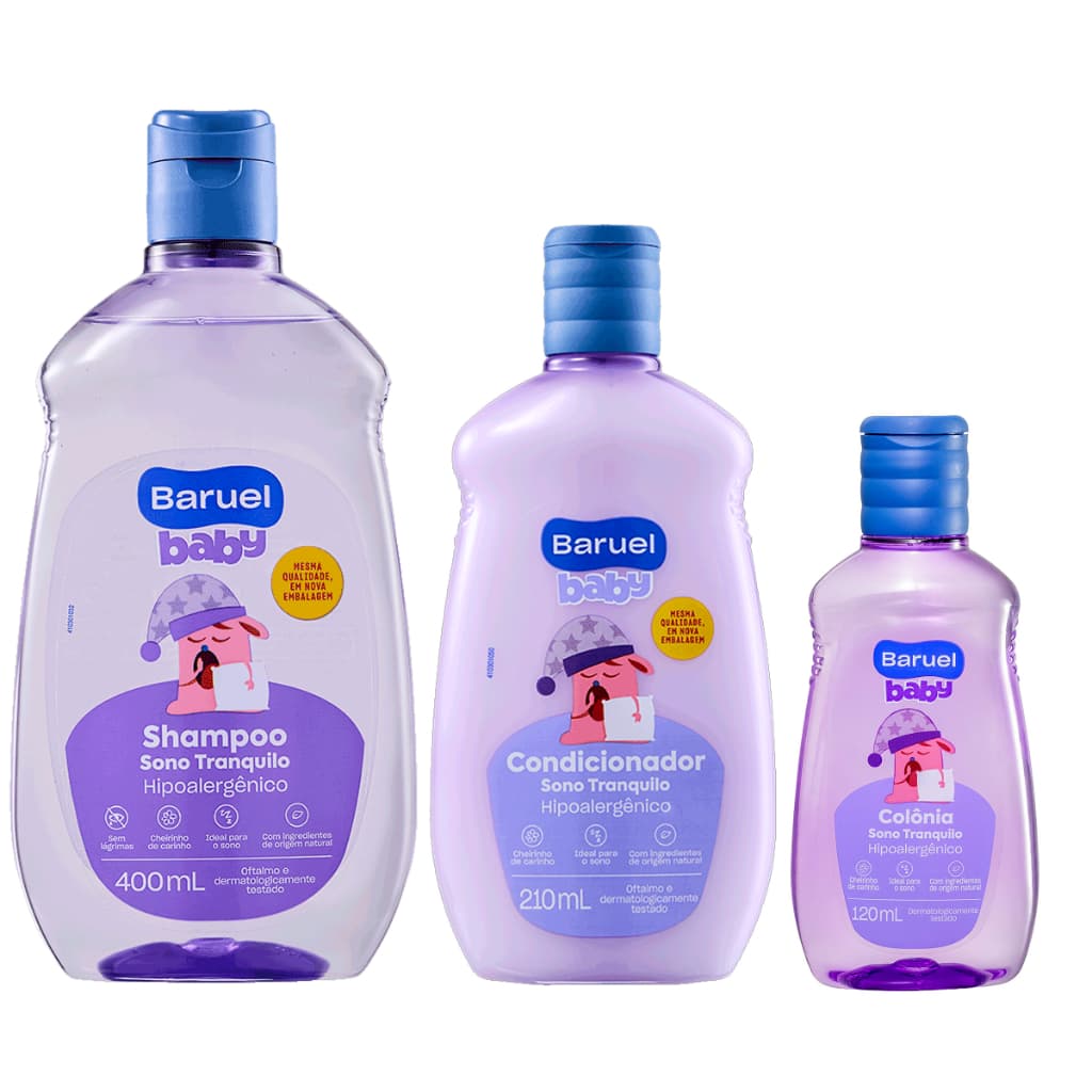 Kit Shampoo 400ml + Condicionador 210ml + Colônia 120ml Sono Tranquilo Baruel Baby