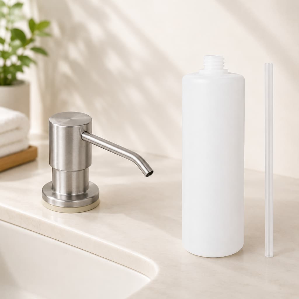 Dispenser Porta Detergente De Embutir Aço inox Pia 350Ml