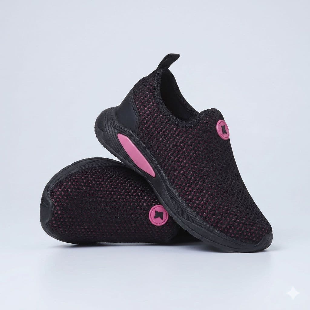 Tenis Escolar Infantil Calce Fácil K Feminino Preto Pink Telinha 28 ao 36 Kidstep
