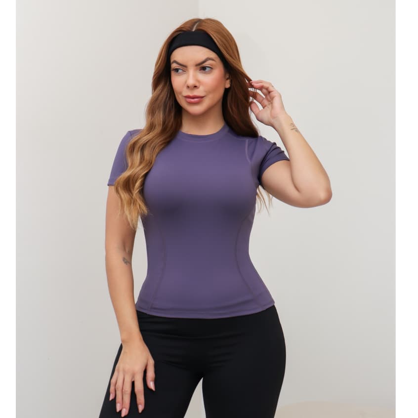 Blusa Feminina Esportiva Academia Fitness Manga Curta Modeladora SD4022