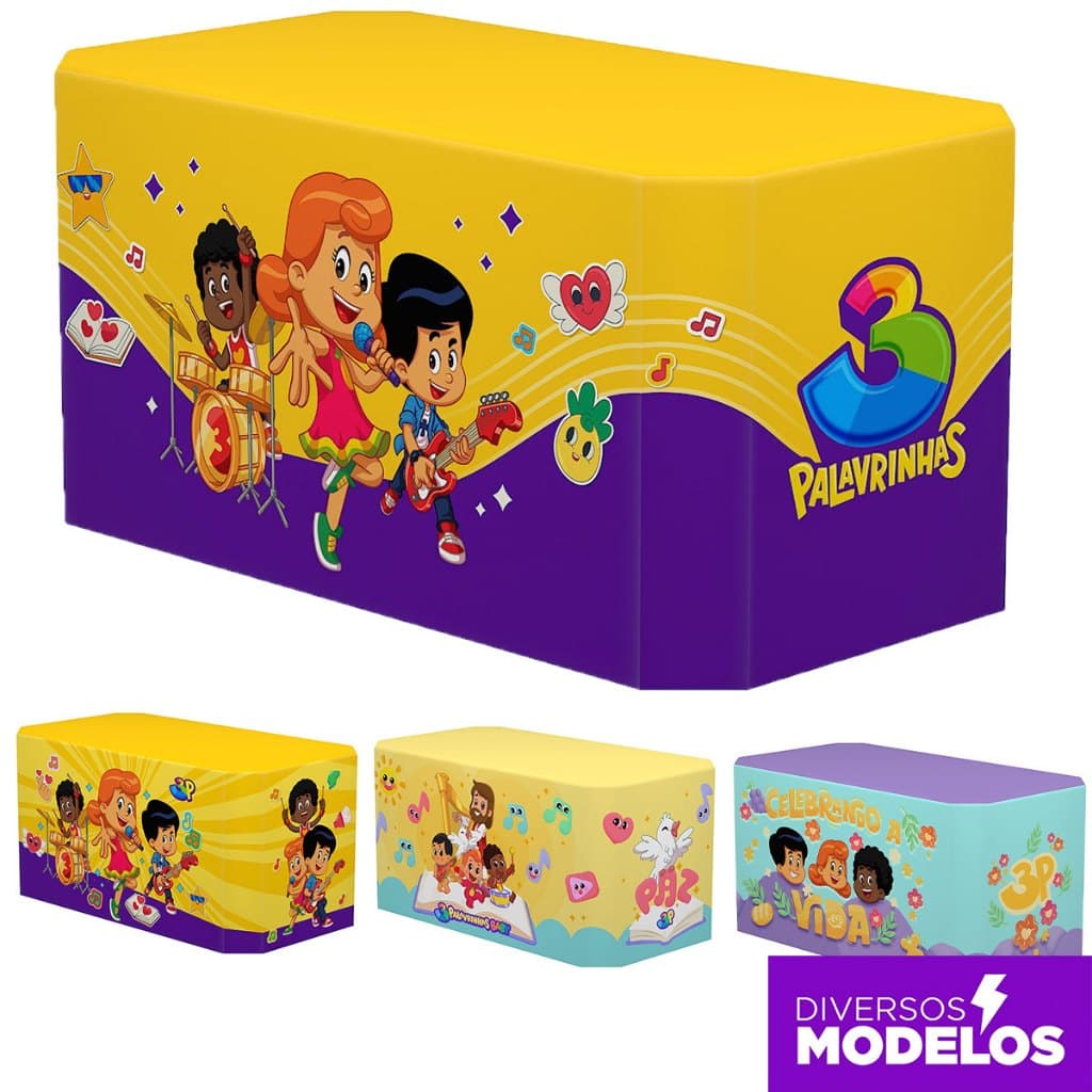 Capa de Mesa 3 Palavrinhas Sublimada Decoração Forro de Mesa Aniversário Infantil Tecido - Licenciado