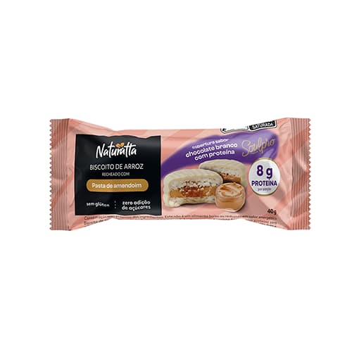 Biscoito Arroz Amendoim Coberto Branco Zero Açúcar Sem Glúten Naturatta 40 g