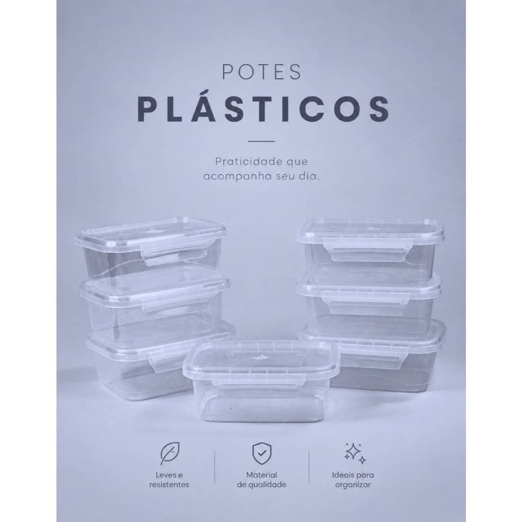 Kit até 30 Marmitas Potes 800ml com Travas Laterais BPA FREE - Alimentos organizadores de congelador PLASTICOS