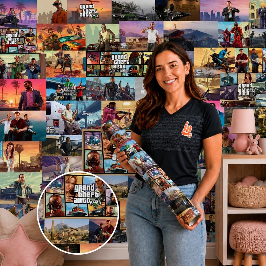 Papel de Parede Adesivo Auto Colante GTA Vários Modelos Quadrinhos Coloridos Lavável  Sala e Quarto