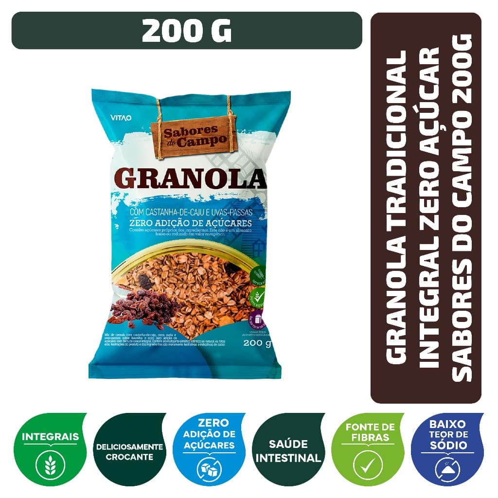 Granola Tradicional Integral Zero Açúcar Sabores Do Campo 200 g