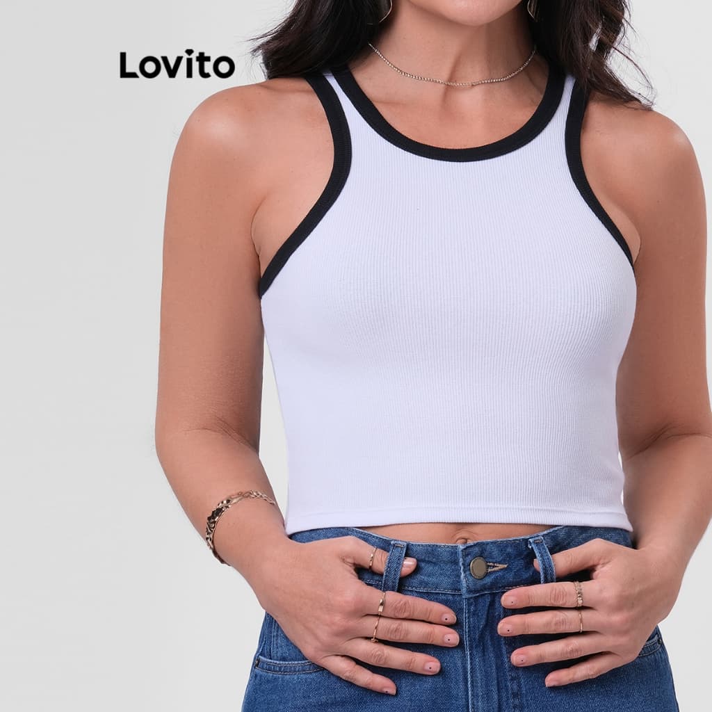 Lovito Regata Bicolor Com Contraste Cropped Moda Feminina BRTKB207BRL236