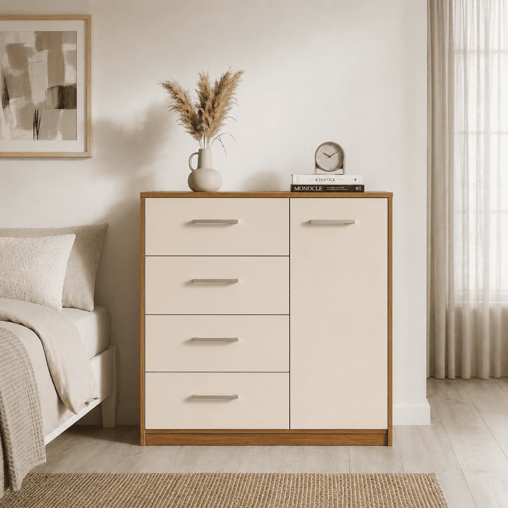 Comoda 4 Gavetas 1 porta MDP Ideal Para Seu Quarto ou Sala De Estar - Móveis Bonatto