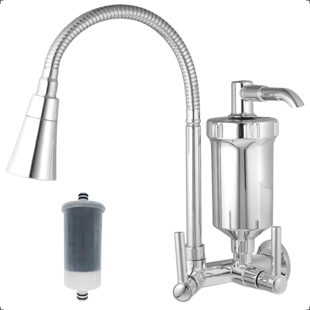 Torneira Gourmet Cozinha Parede Com Filtro Bica Flexível 2 Jatos Cromada Para Pia Luxo Abs