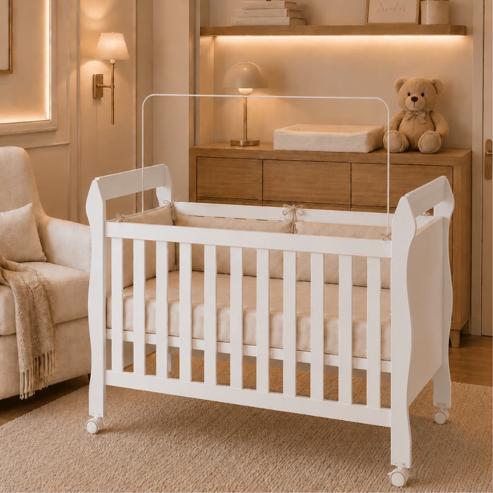 Berço Americano Soninho 2 em 1 Vira Mini Cama Rodízios Moderno Branco Compacto Quartos Infantil MDF Incluso Colchão - AV