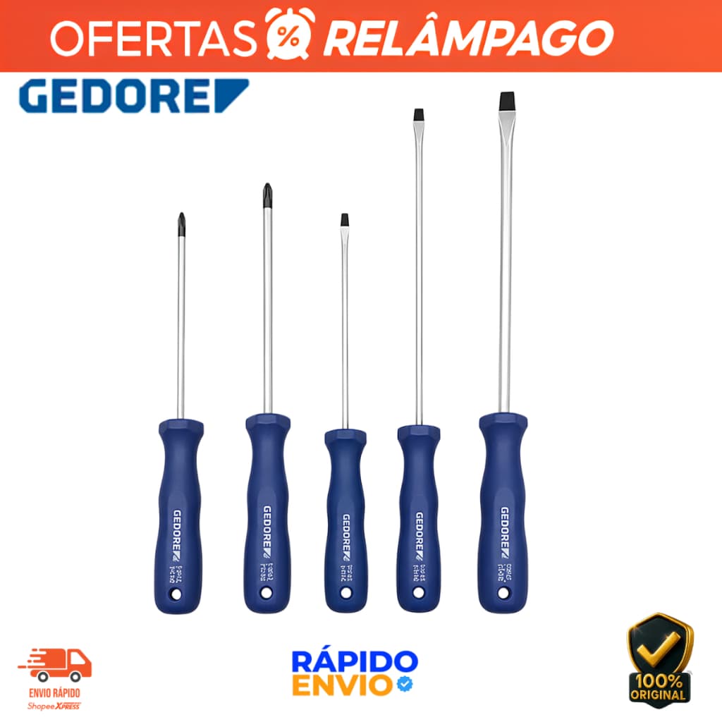 Jogo de Chaves de Fenda e Phillips 5 Peças Gedore 150-160S Profissional Original Oferta