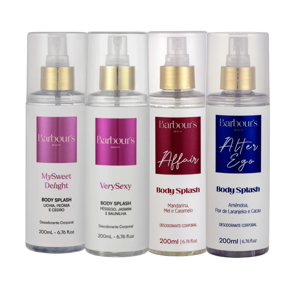 Kit 4 Body Splash Barbour’s Beauty 200ml Delight Very Sexy Alter Ego Affair