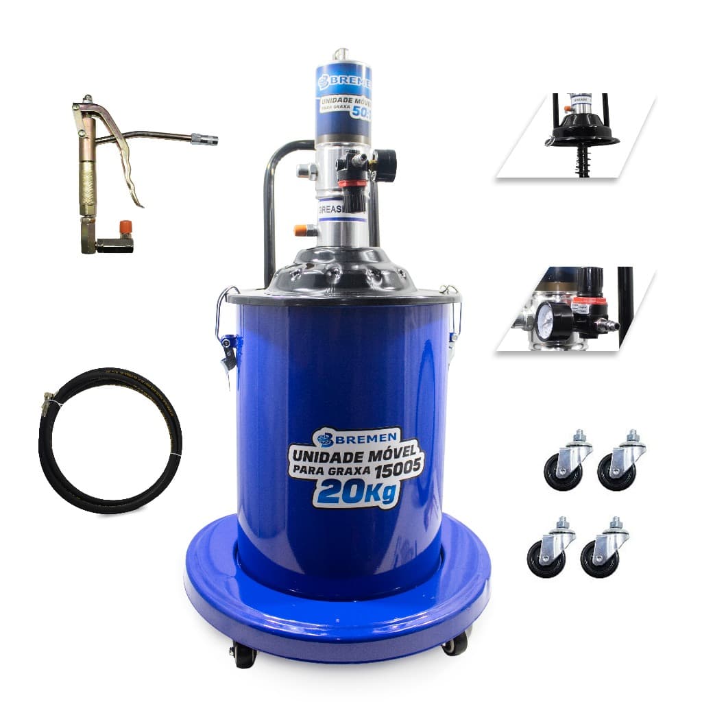 Propulsora Engraxadeira Graxa Pneumática 20kg com Carrinho Lubrifil e Valvula Completo Bremen