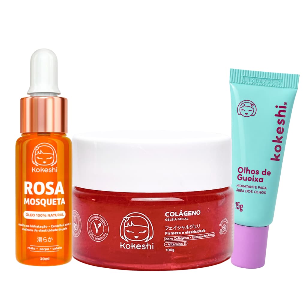 Kit Geleia de colágeno olhos de gueixa Rosa Mosqueta Kokeshi