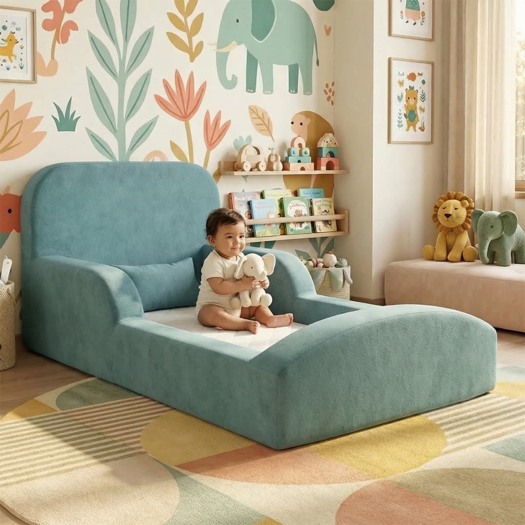 Cama Montessoriana Berço Encanto 100% Espuma Verde Água Keiko