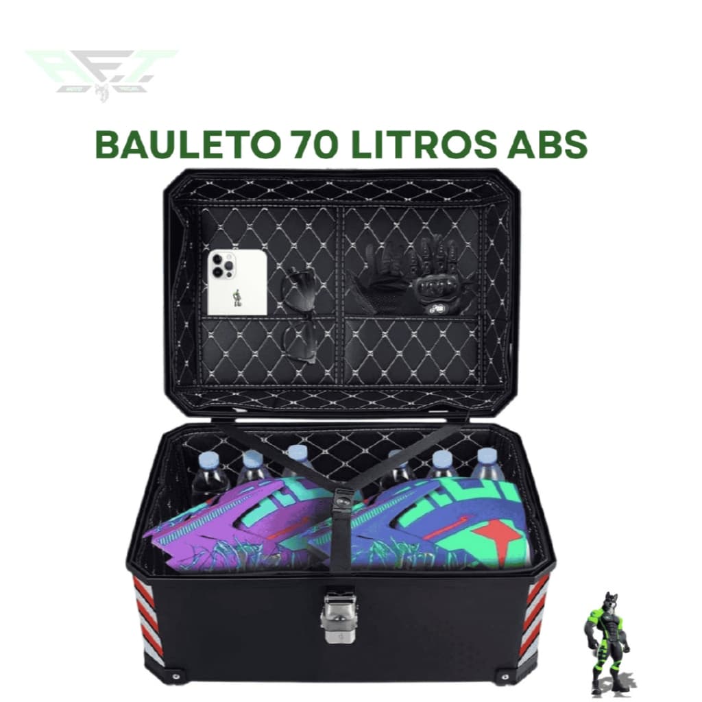 BAÚ BAULETO PLASTICO ABS TRASEIRO 70L UNIVERSAL PRETO
