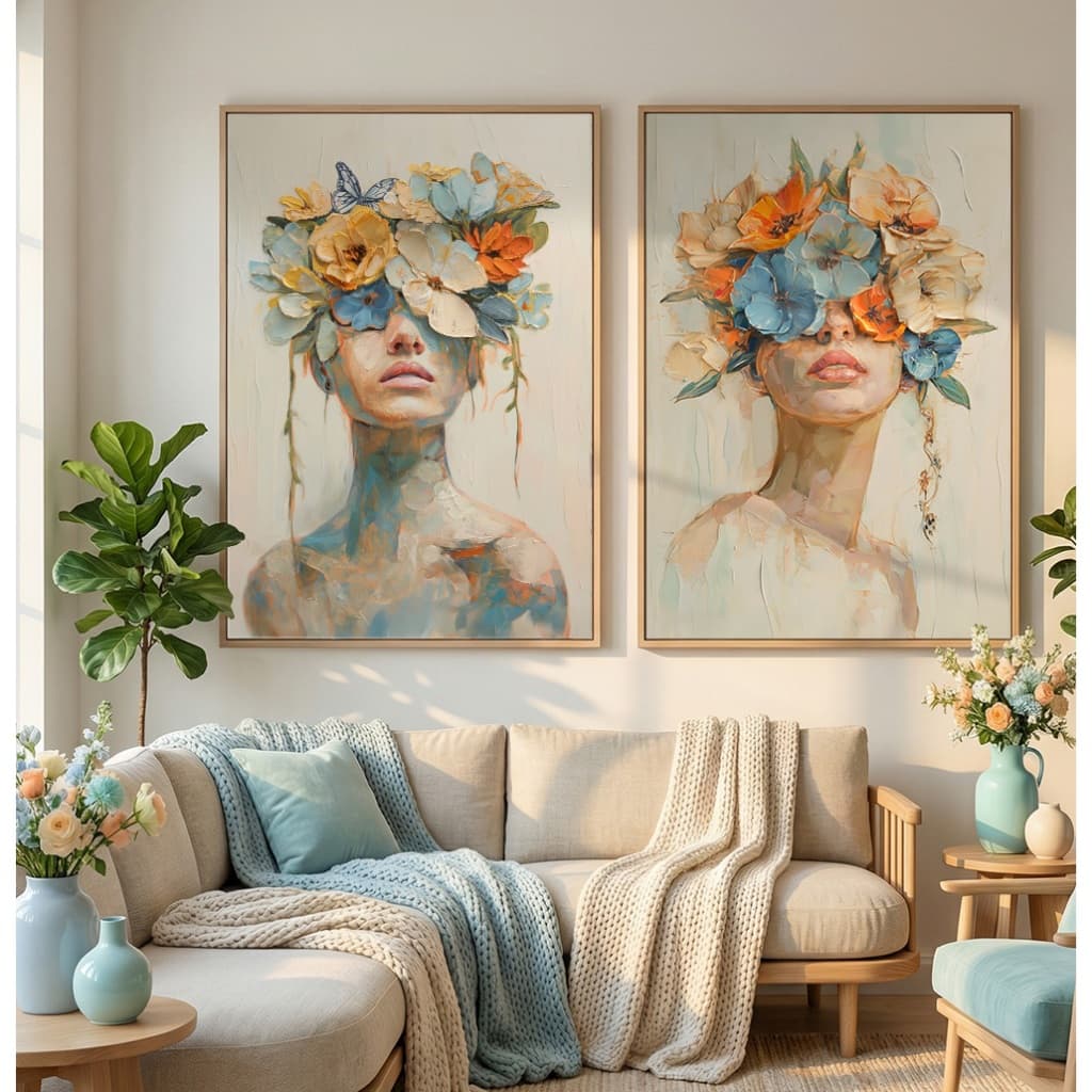 Kit 2 Quadros Decorativos Quarto Feminino Quadro De Flores Para Sala Quadro Com Moldura Azul Bebê