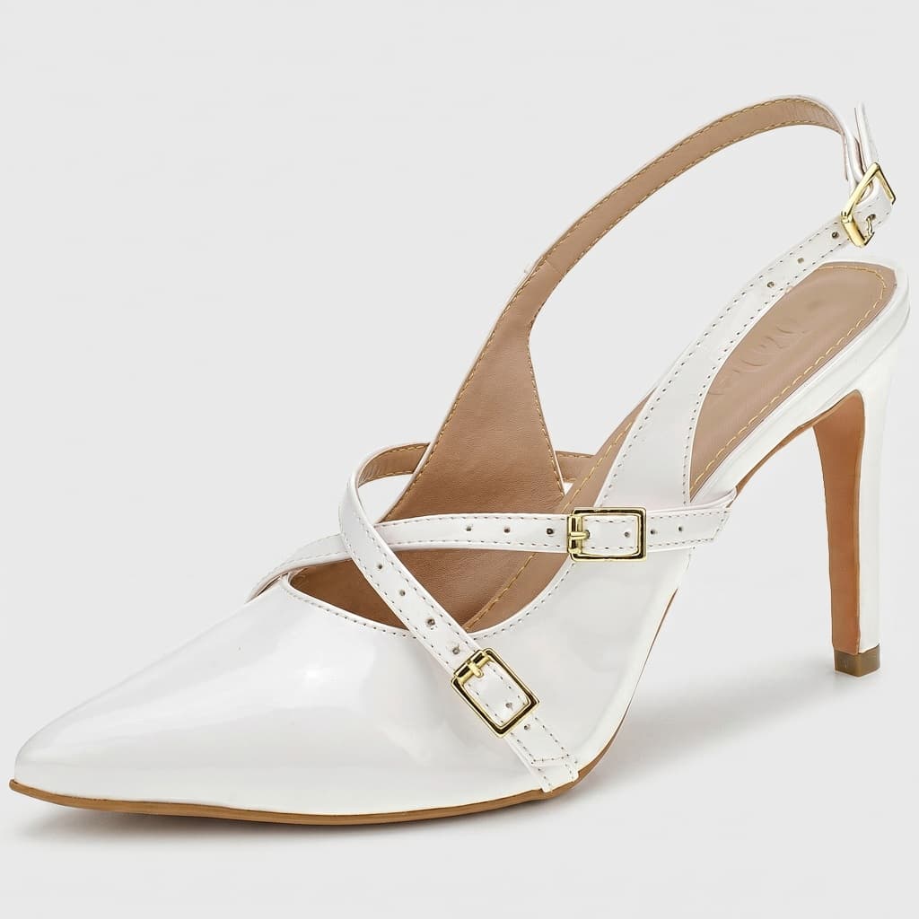 Scarpin Feminino Bico Fino Salto Fino Stiletto Slingback Shekinah Tiras Fivela Confortável Moda