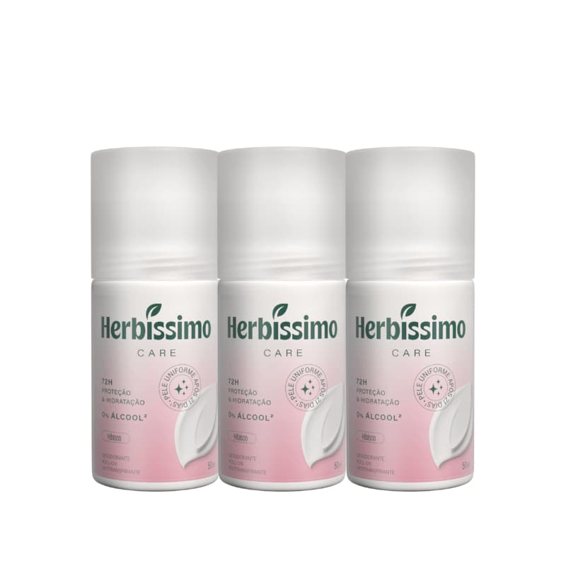 Kit Desodorante Roll-On Antitranspirante Herbíssimo Care Hibisco 50ml (3 unidades)