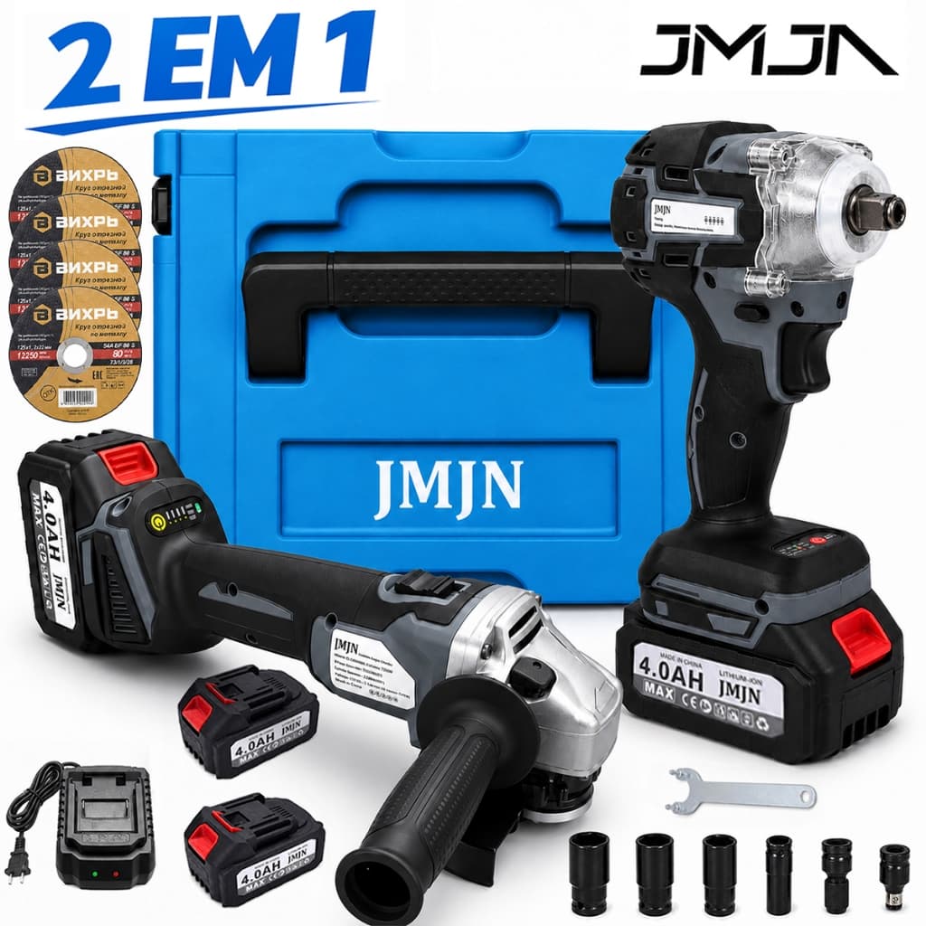 JMJN Kit 2 em 1 Ferramentas 48V com 2 Baterias Esmerilhadeira Chave de Impacto Sem Fio Recarregável Potente