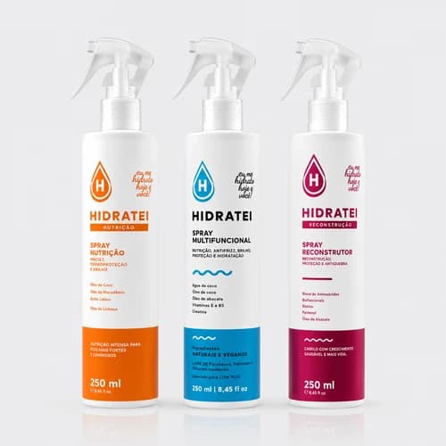 Kit 3 Sprays Leave-In Hidratei Cronograma Capilar Nutrição Reconstrução Multifuncional 250ml