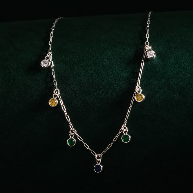 Choker Zircônia Verde Azul e Amarelo Brasil em Prata 925