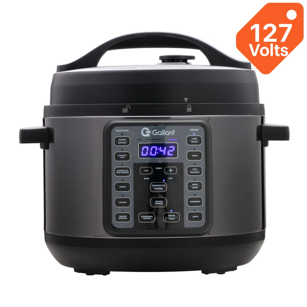 Panela de Pressão Elétrica Digital Gallant 4L GPP04 15 Funções Clique E Pronto Titanium 1000W 127V