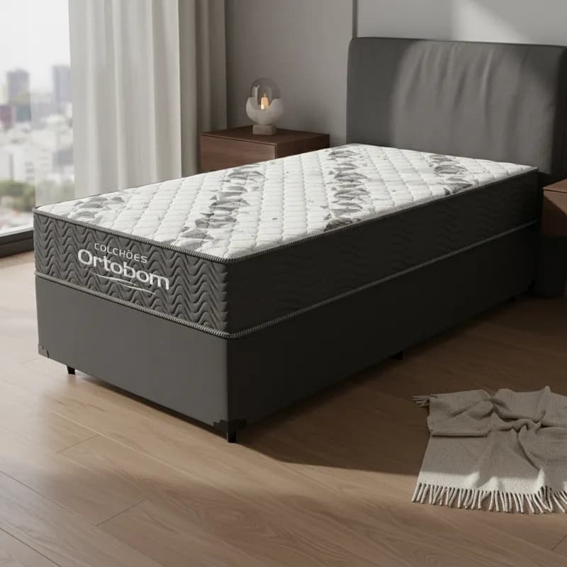 Cama Box com Colchão de Espuma D33 Ortobom Airtech 100 Solteiro 88cm