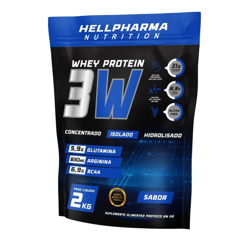 Whey Protein 3W Hellpharma 2kg  - Sabores Chocolate Morango Cookies Leitinho