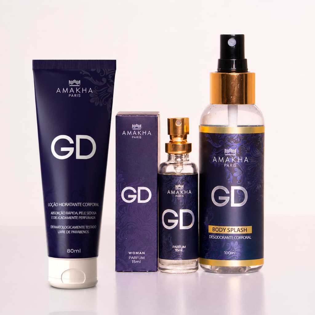 Kit Feminino GD: Perfume 15ml + Body Splash + Hidratante | Amakha Paris