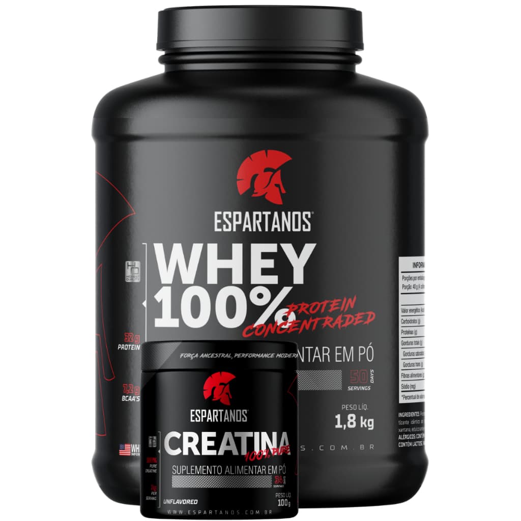 Whey Protein Concentrado 100% Puro 1,800g + Creatina Monohidratada 100% Pura 100g - ESPARTANOS