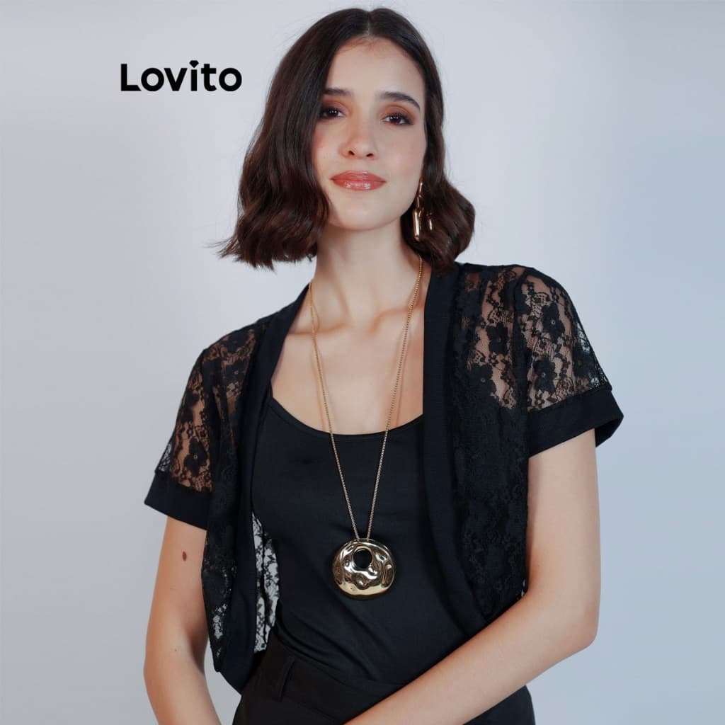 Lovito Bolero Feminino Moda Modesta de Renda CDB17731803