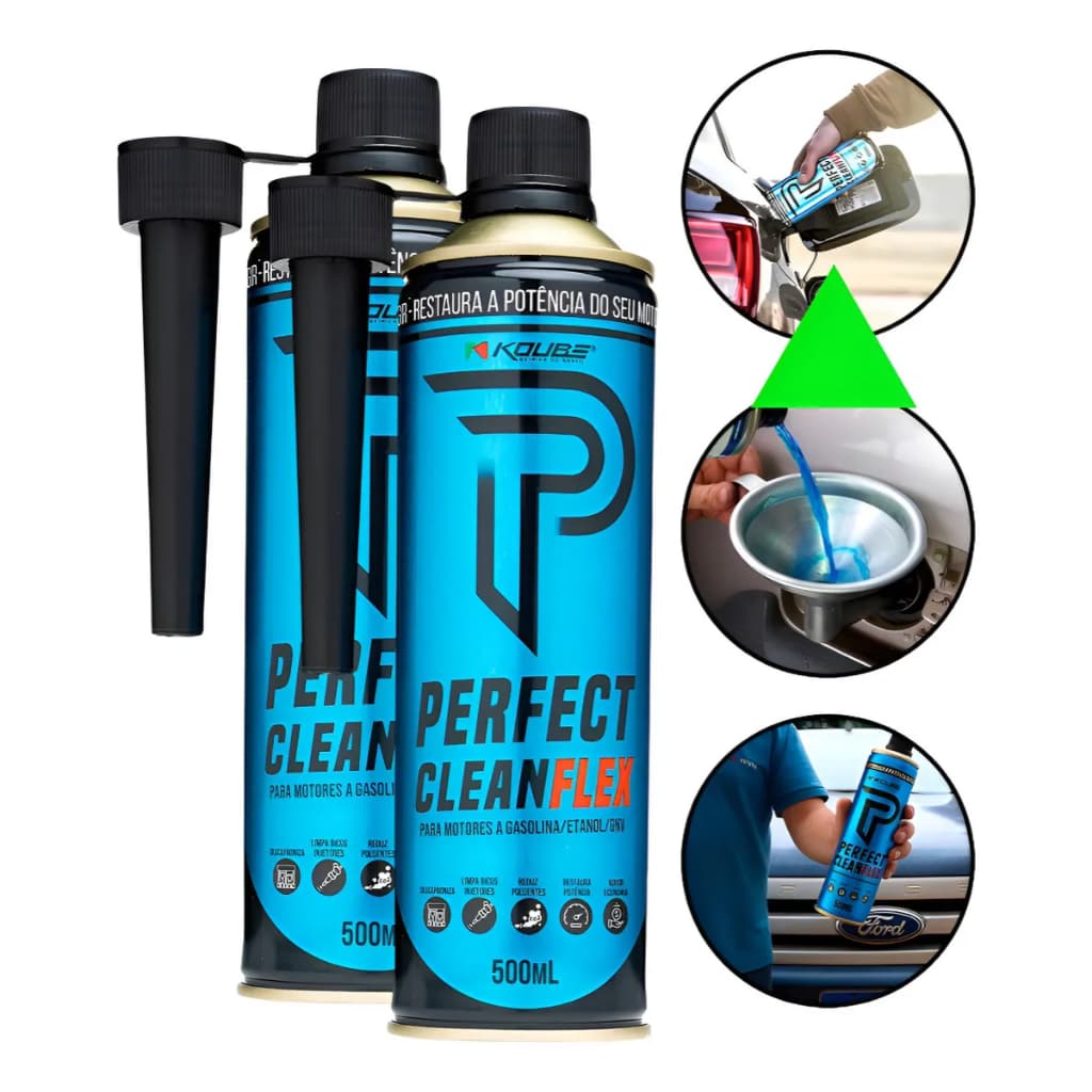 Kit Perfect Clean Flex 2 Unidades 500ml Azul Koube Aditivo Combustível Manuntenção Limpa Bicos Injetor Admissão Motor