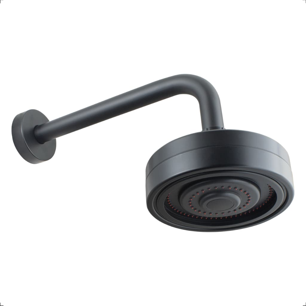 Chuveiro Ducha Articulável Gás e Solar Redondo Autolimpante Parede Inox Com Braço 25cm Banheiro Preto Fosco Black Matte