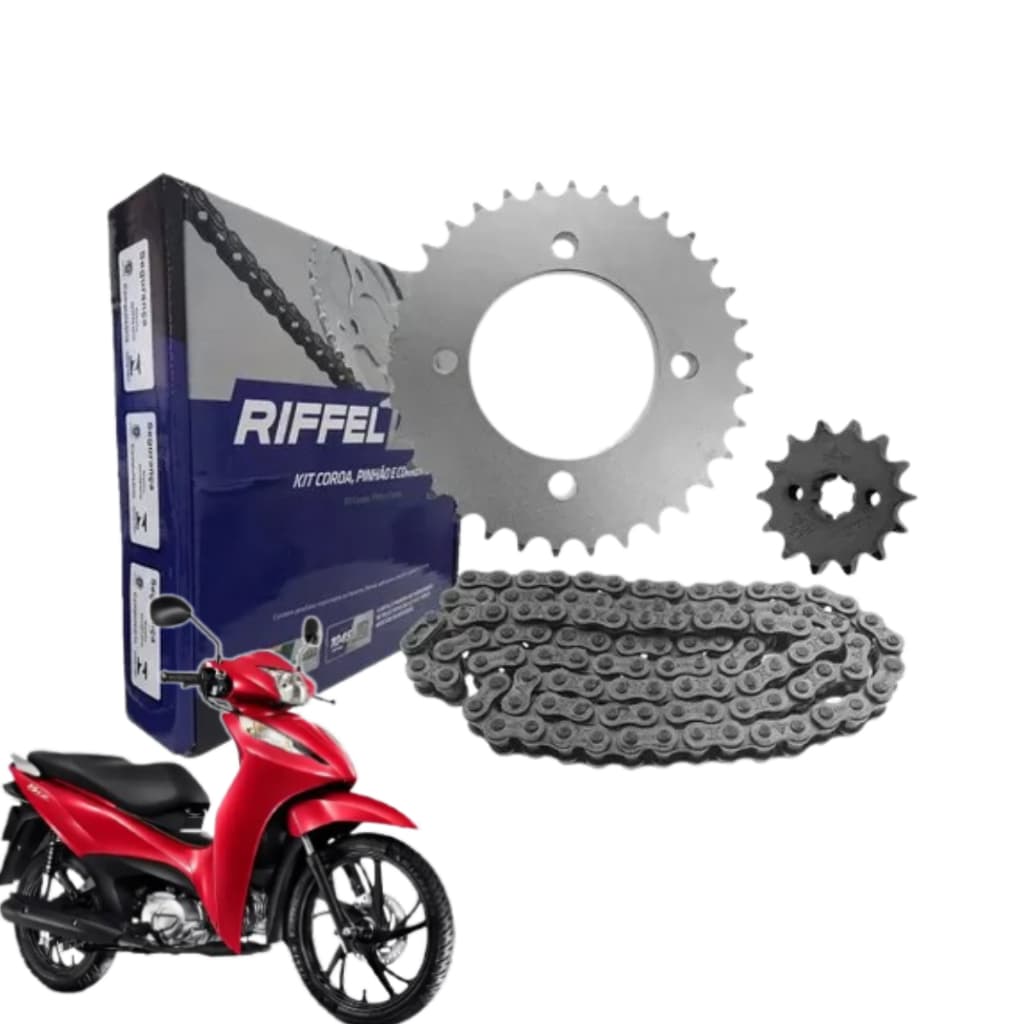 Kit Relacao Transmissao Tracao Honda Biz 110 125 2005 à 2025 Original Riffel