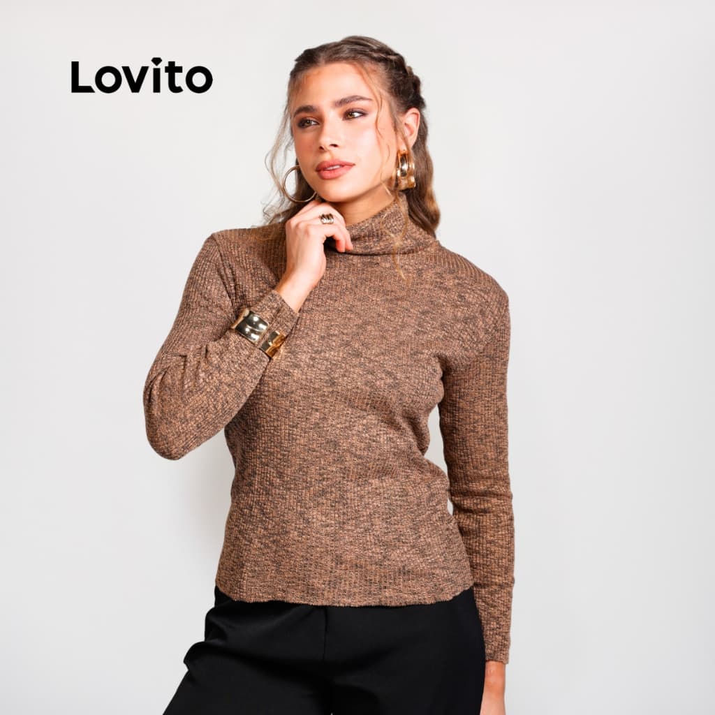 Lovito Blusa Gola Alta de Tricô Moda Feminina Inverno BLB22742304