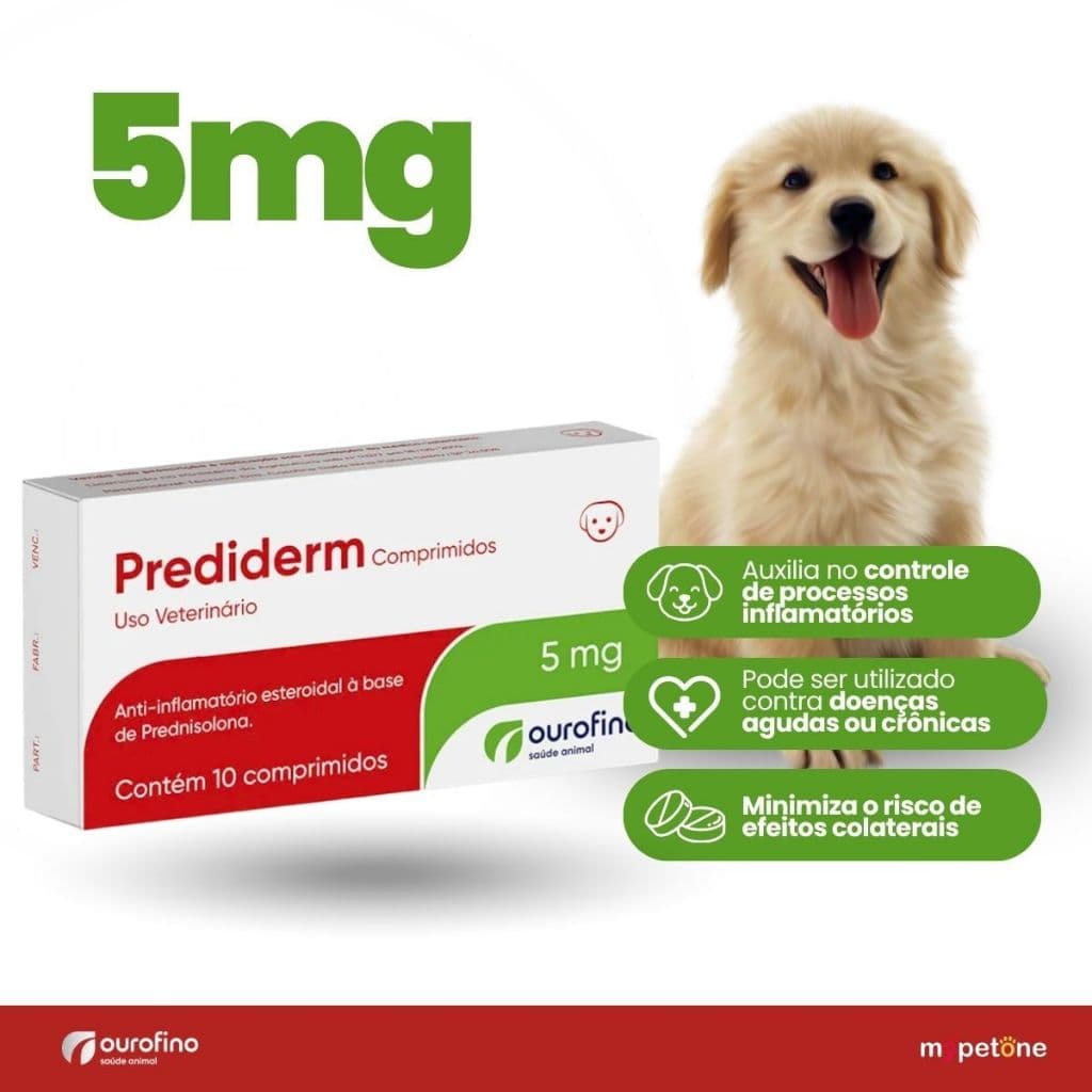 Prediderm 5mg Ourofino 10 Comprimidos Para Cães Anti-inflamatório