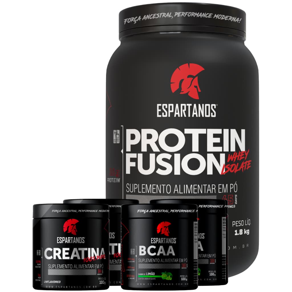 Whey Protein Fusion Isolate 1,8kg + 2x Creatina + 2x Bcaa - Espartanos