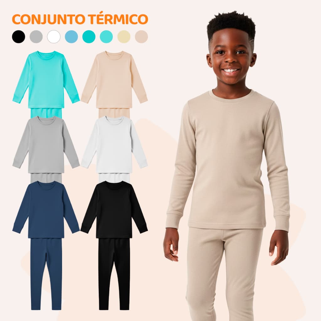 Kit 2 Conjuntos Térmicos Infantil Menino Quentinho Para Inverno Masculino De Frio Liso Blusa Térmica Manga Longa e Calça