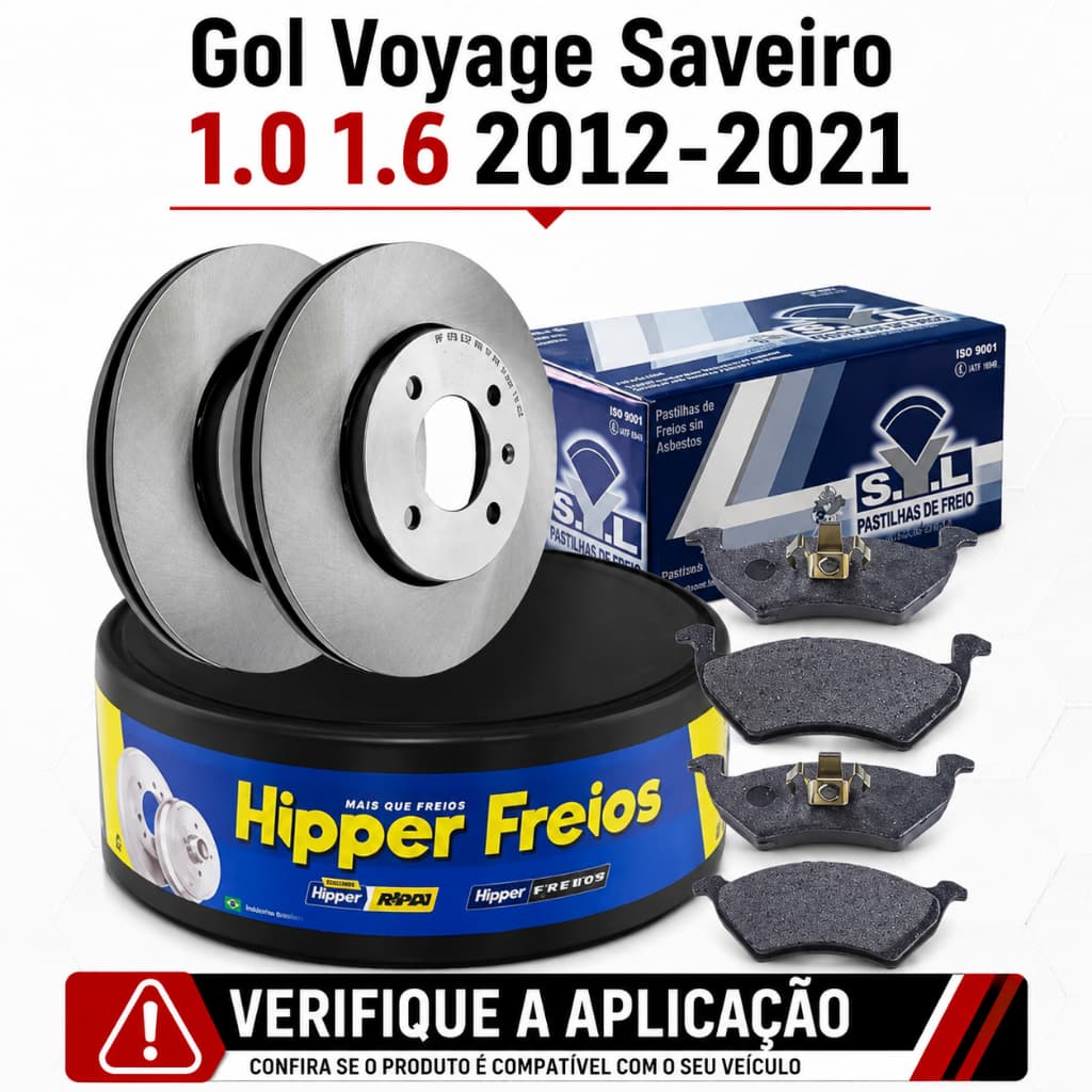 Kit Disco de Freio Ventilado + Pastilha Dianteira VW Gol Voyage Saveiro 1.0 1.6 2012-2021