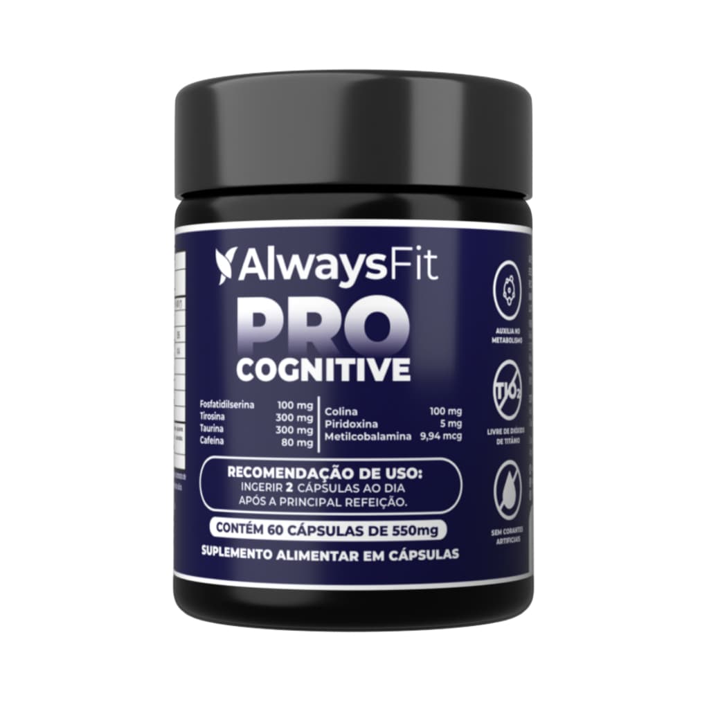 Pro Cognitive AlwaysFit  | Fosfatidilserina + Tirosina + Taurina + Cafeína + Colina + Vitaminas B6 e B12 | 60 Cápsulas