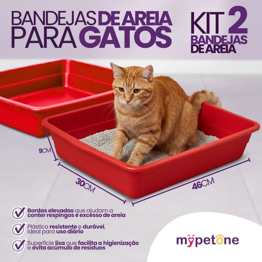 Kit com 2 Bandeja de Areia Higiênica Simples Vermelho para Gatos